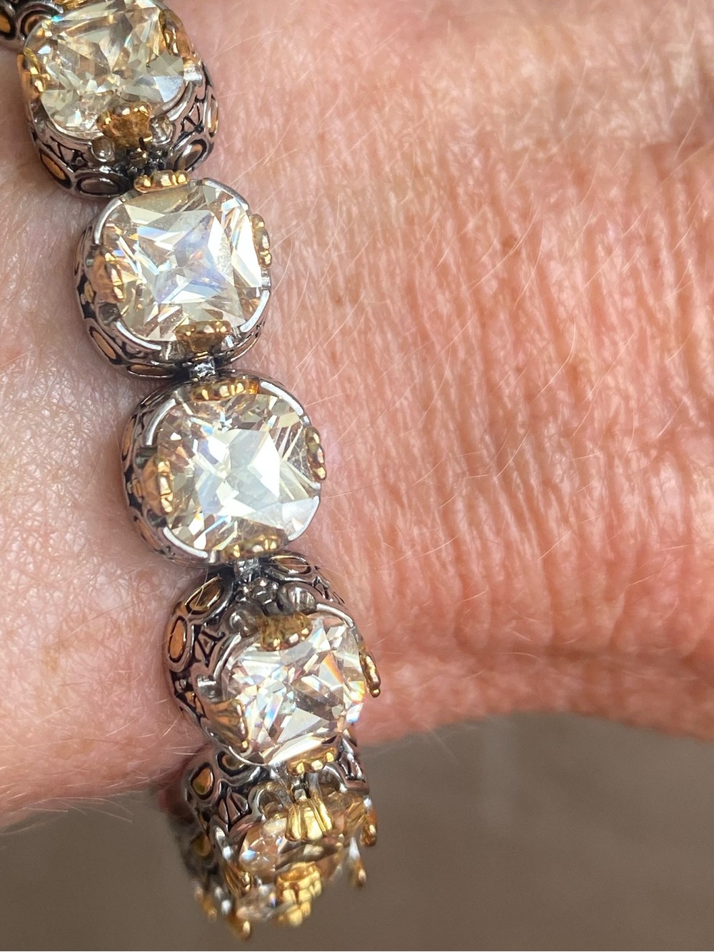 Gold Crystal Tennis Bracelet - Women Jewelry - Picture 5 of 6